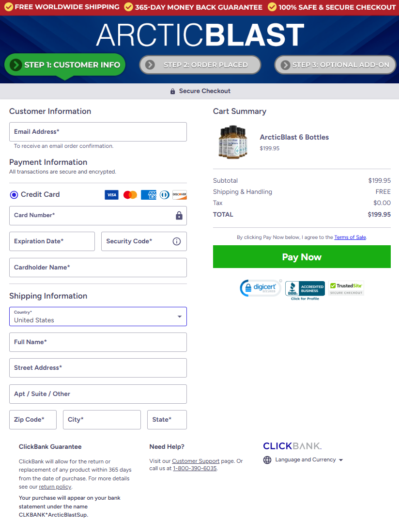 Arctic Blast Official Website Secure Order Page